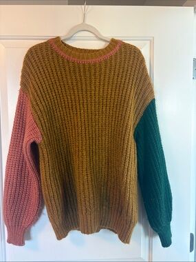 Paloma Wool Mustard & Pink Ribbed Colorblock Sweater